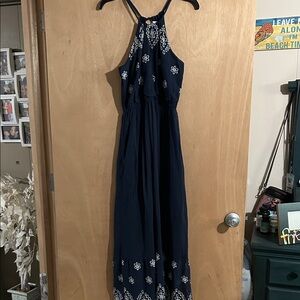Old Navy Dark Blue Maxi Dress with White Floral Accents